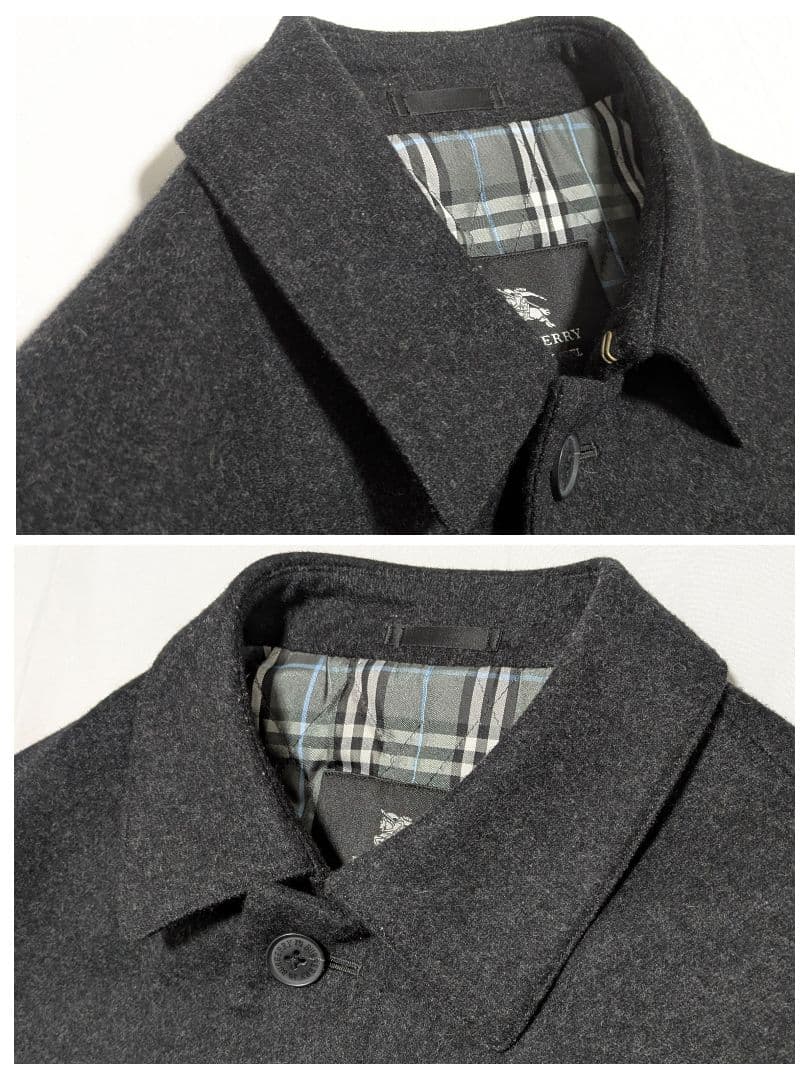 極美品 バーバリーブラックレーベル ウール ステンカラーコート ノバチェック L