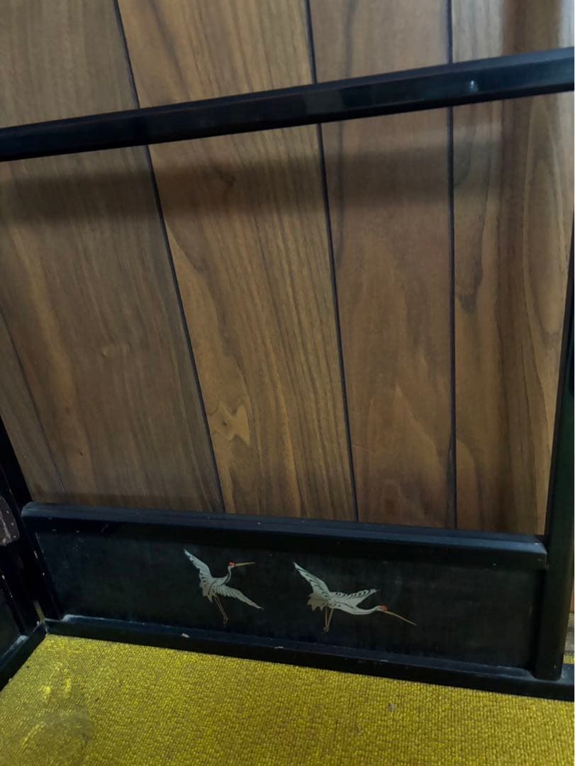 衣桁衣紋掛け　木製鶴柄入り　昭和レトロ　アンティーク