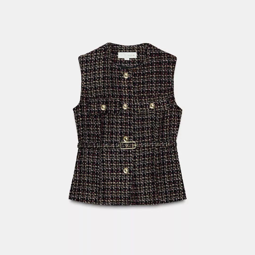 ZARA ベルト付きテクスチャーベスト M