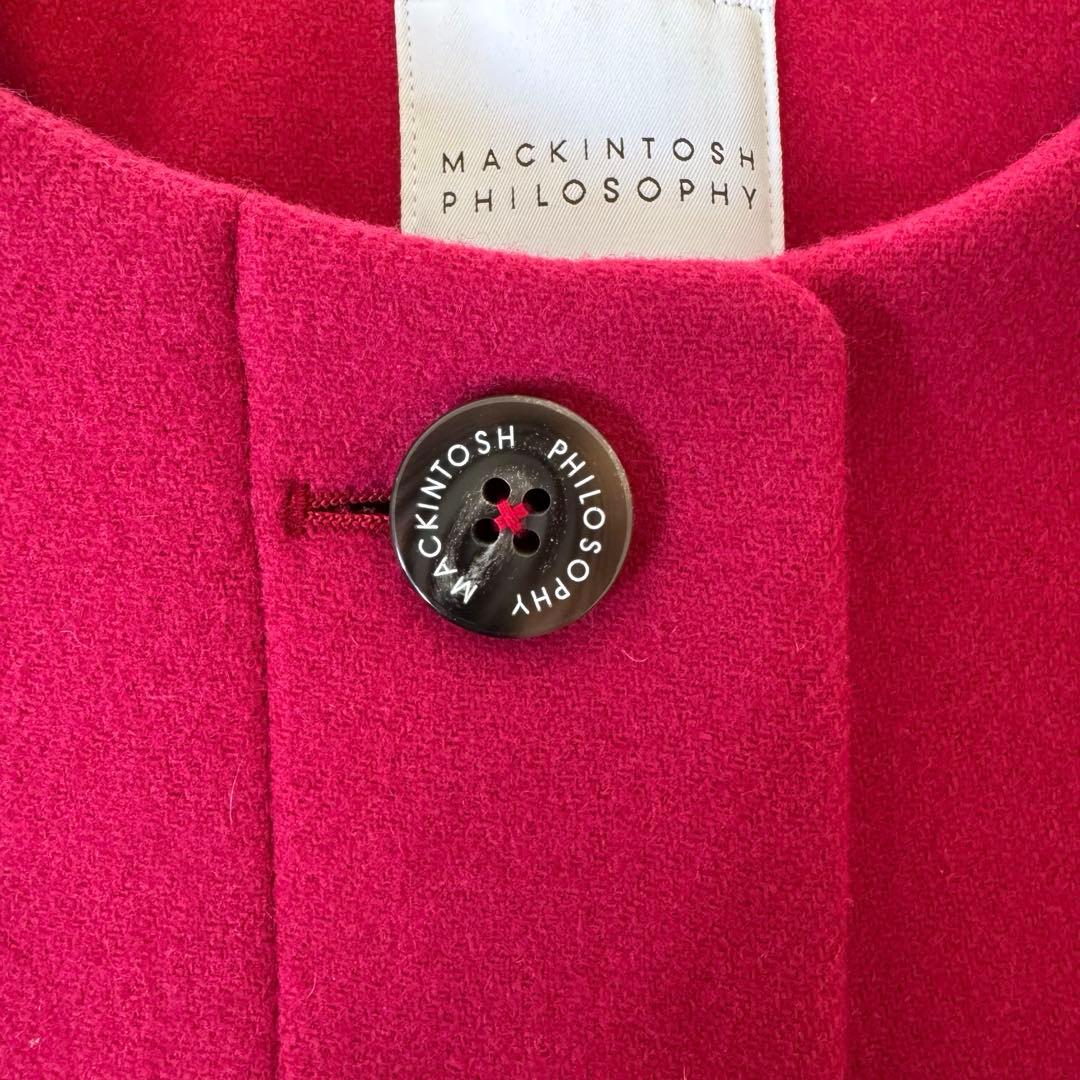 極美品 マッキントッシュフィソロフィー ノーカラーコート 38 ウール ピンク