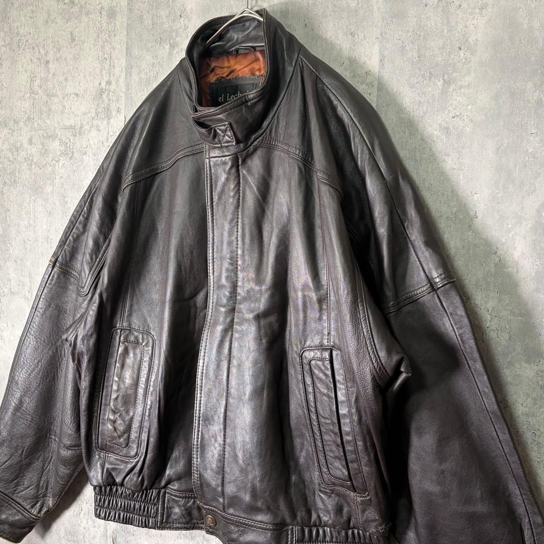 羊革 レザー ジャケット 短丈 濃茶 ヴィンテージ 本革 肩パッドなし