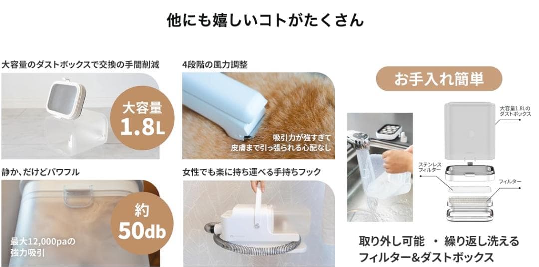 新品⭐️グルーミング掃除機 ドライヤー・バリカン付き 猫用、犬用 節約+時短