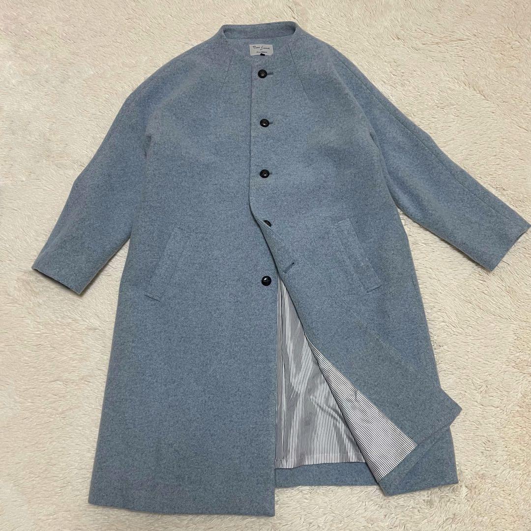 ♡美品♡ le minor ルミノア ノーカラーコート　ロング 水色 38