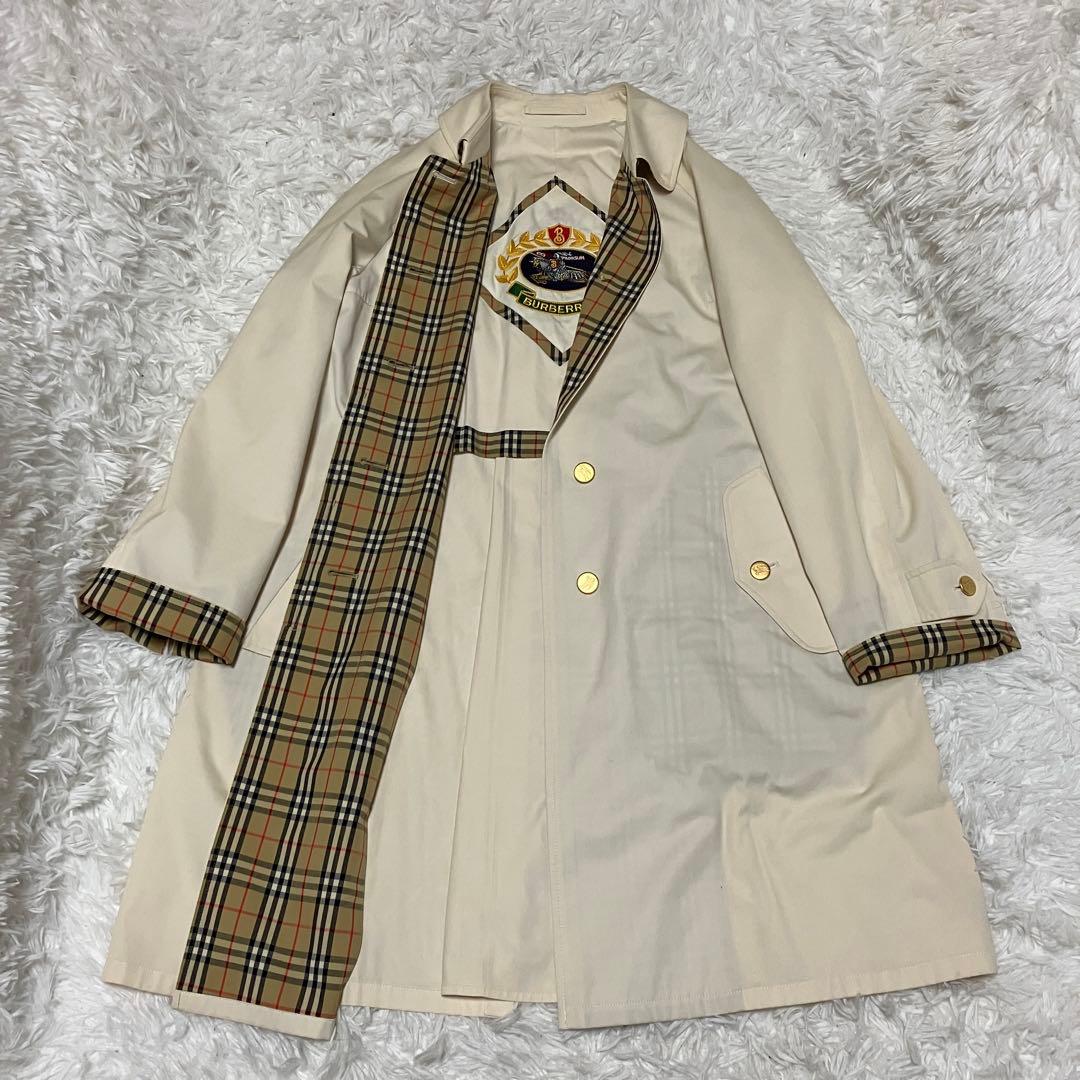 C01【希少】バーバリープローサム★ラグラン袖 ステンカラーコート 金ボタン M