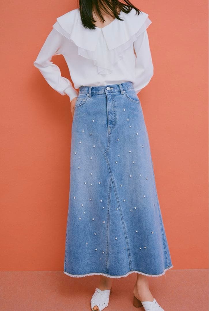 LOUNIE パールつきデニムスカート