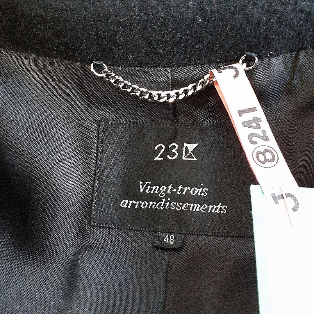 23区 大きいサイズ48 フード付き ブラック アンゴラビーバーコート