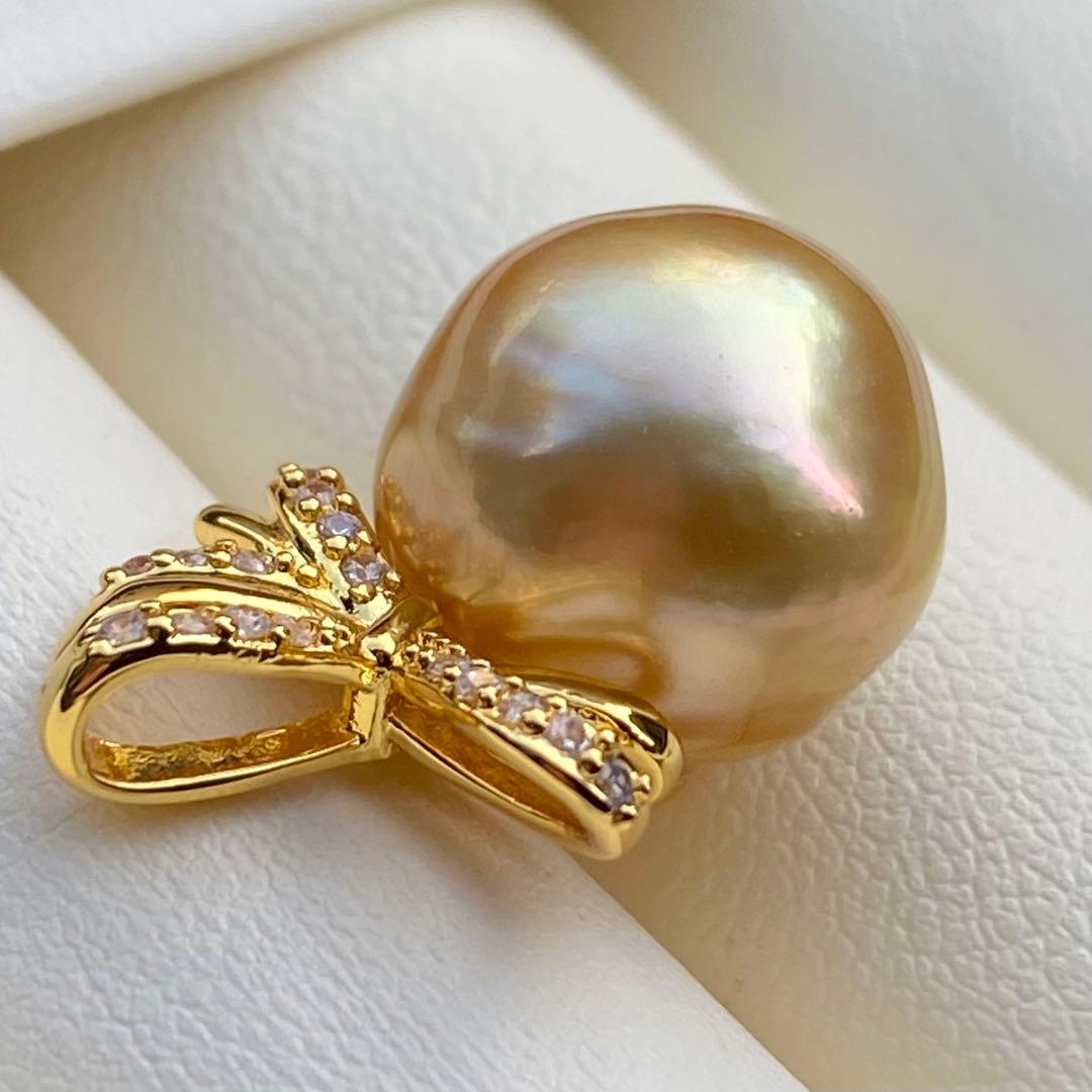 本真珠　南洋白蝶真珠ネックレストップ　大珠13.3mm茶金PT919