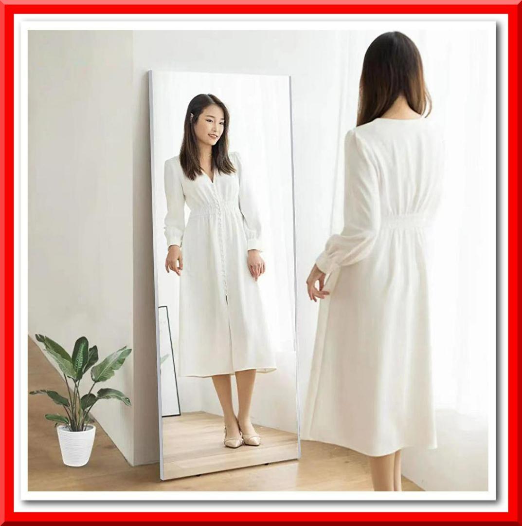 壁掛けミラー 全身 割れない ダンスミラー 超軽量 幅80×高さ160cm（銀）