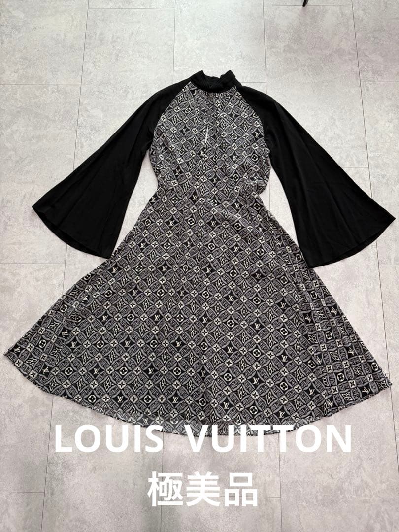 【極美品】LOUIS VUITTON シルク モノグラムワンピース 36 黒