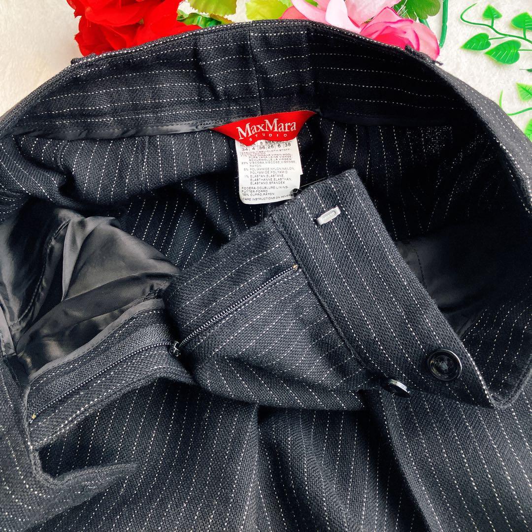 【美品】マックスマーラ★パンツスーツ ウール ストライプ 裏地玉虫 ワイドパンツ