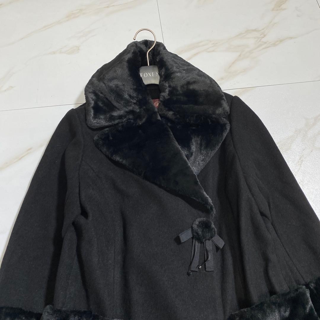 現行♡スーパービューティーオーラボー 女優襟 スパンコール刺繍エコファーコート