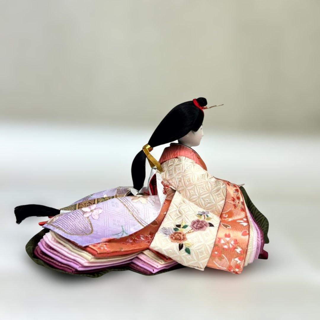 【高級品】雛人形　小木人形　親王飾り男雛と女雛　ひゐな　龍飛作　屛風付き