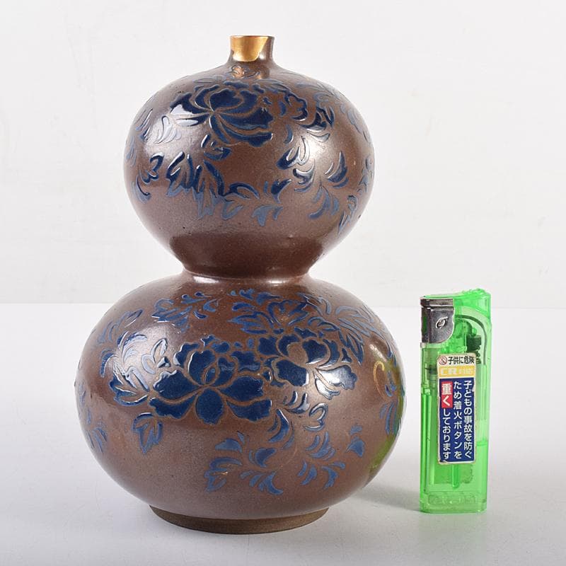 瀬戸焼　古瀬戸　瑠璃金彩葫蘆瓶　M　R7845