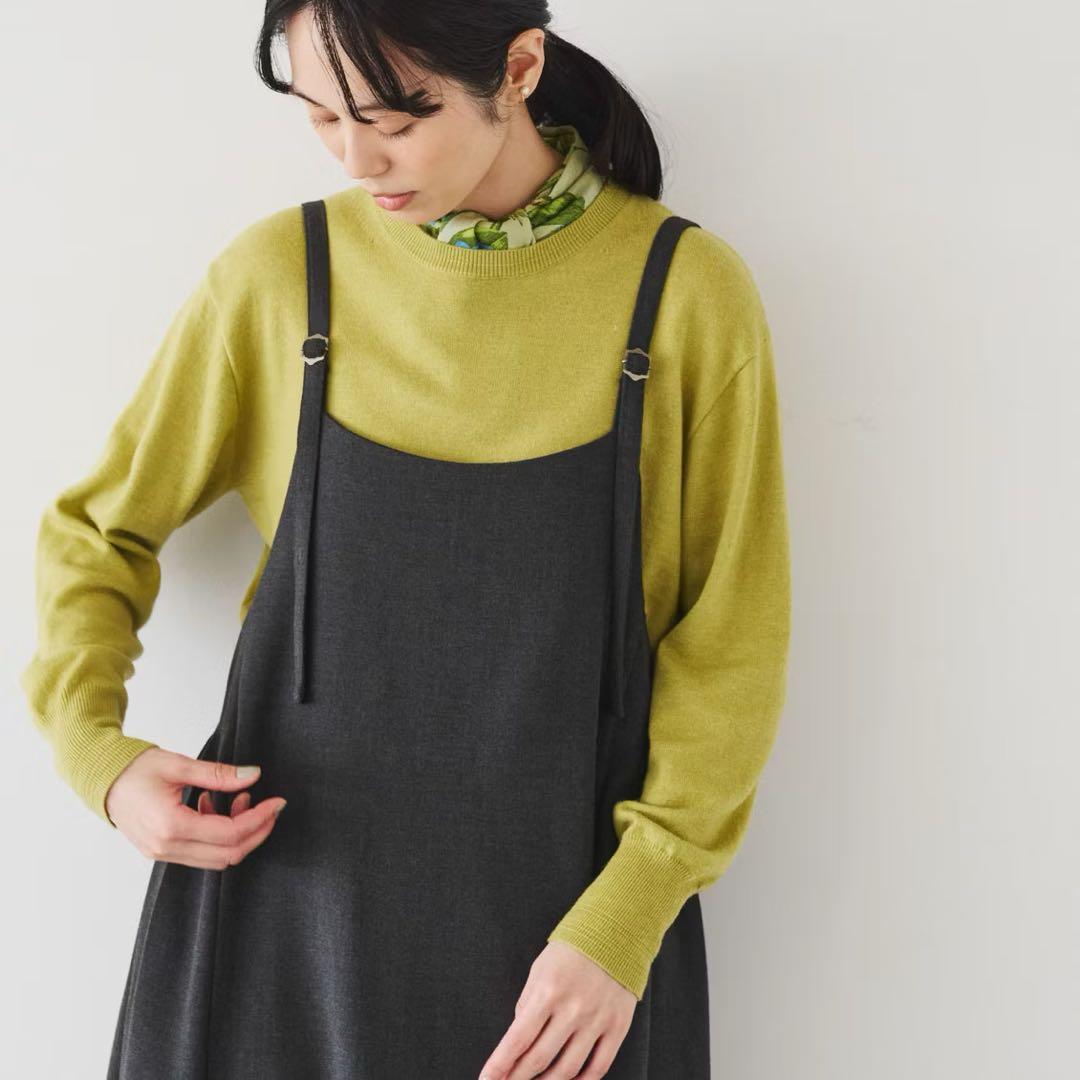 北欧、暮らしの道具店　サイドタックのサロペットスカート　キャミワンピース　グレー