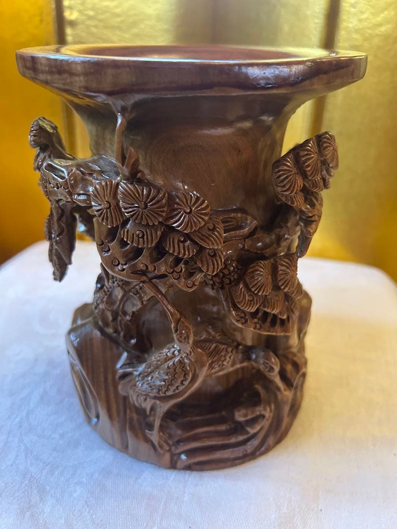 中国古玩　希少　根っこベン立て　木製彫刻　在銘　筆筒　SALE出品中