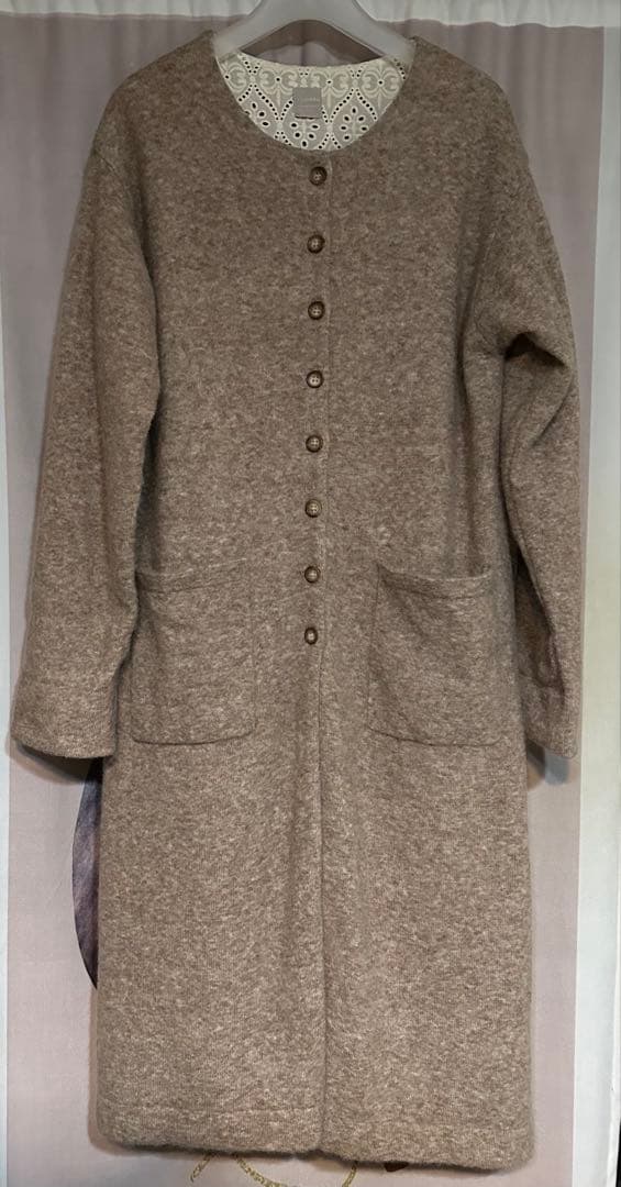 ツハルバイサマンサモスモス レース貼り アルパカ ニット ロングコート ベージュ