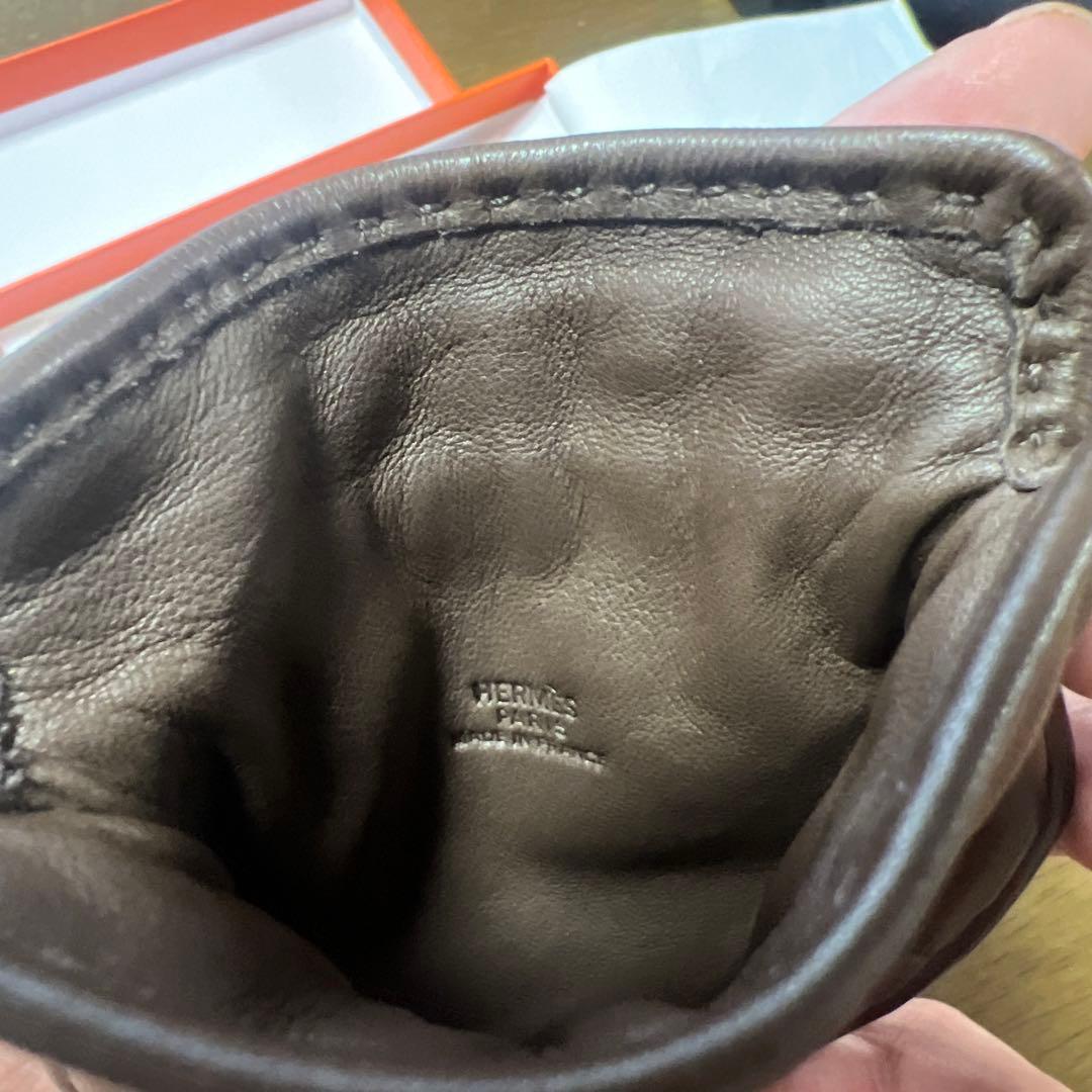 HERMES 巾着 レザー ブラウン ケース