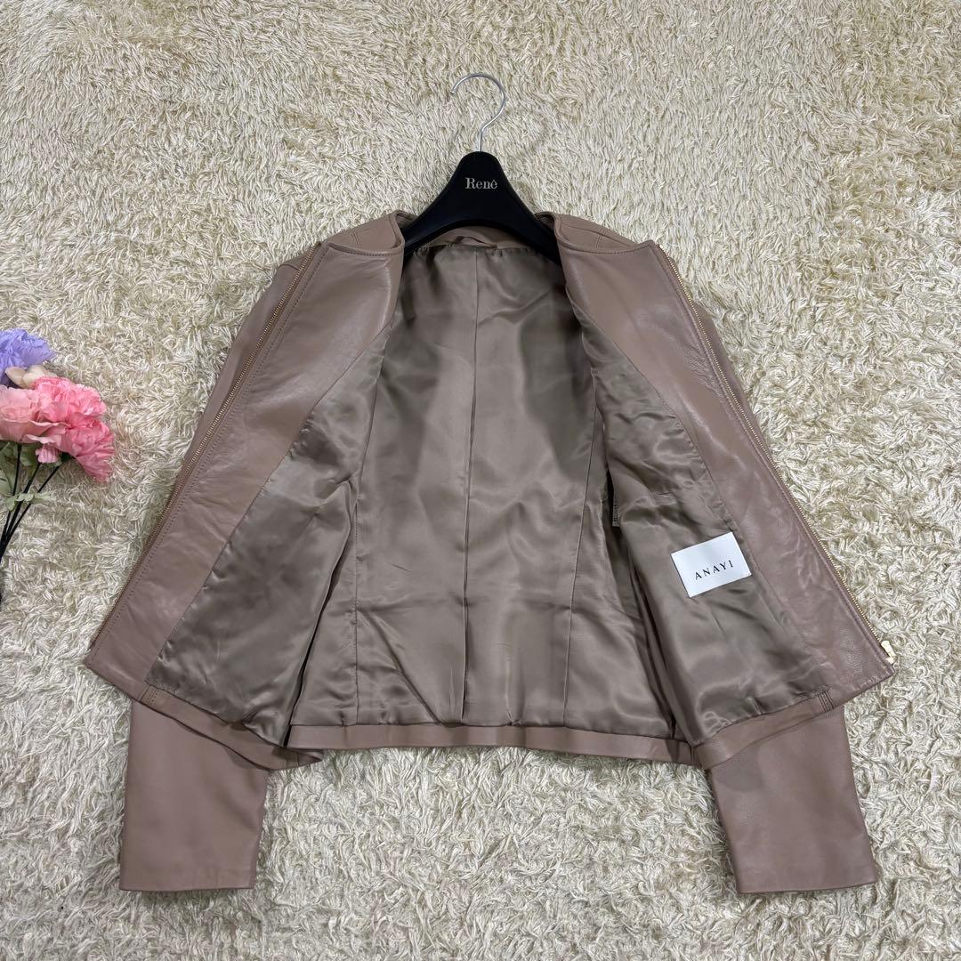 アナイ　2021s 現行タグ　羊革　ノーカラー　ピンクベージュ　ジャケット