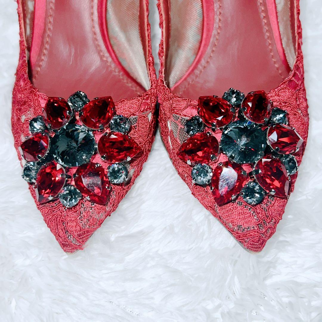 【美品】ドルチェ&ガッバーナ レインボー　レース　ビジュー パンプス　36.5