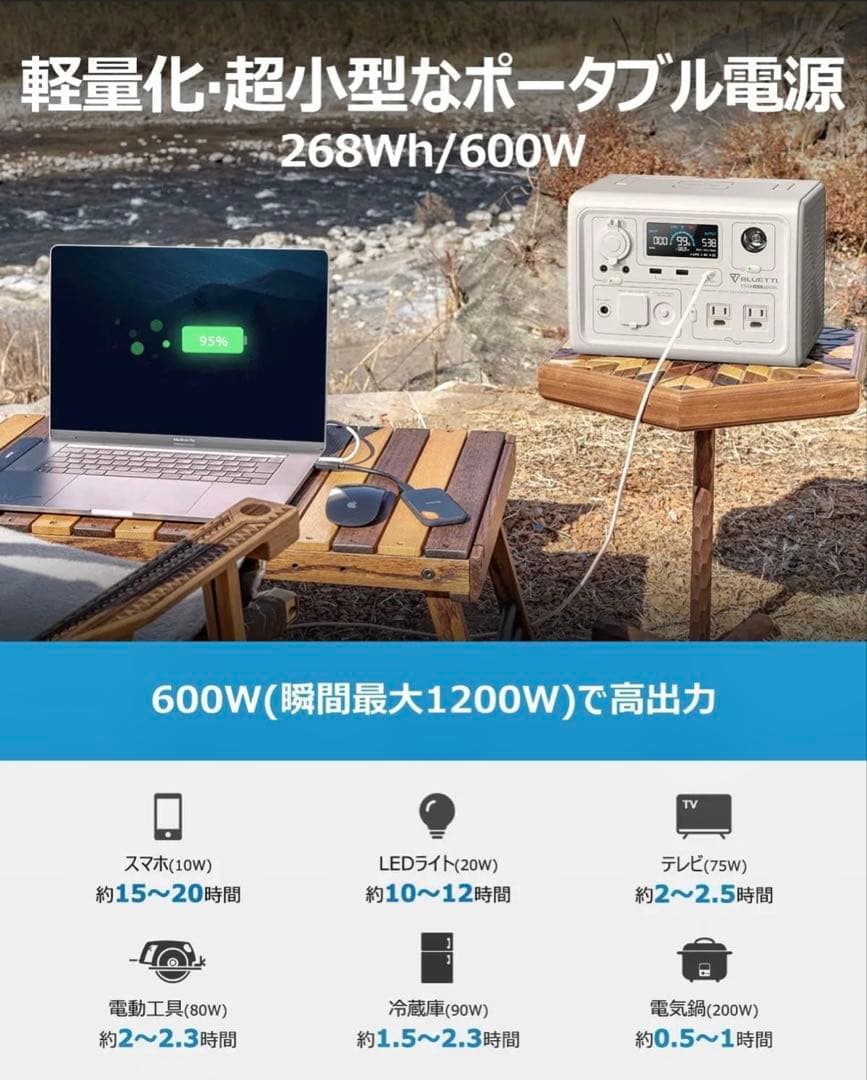 BLUETTI ポータブル電源EB3A 268Wh 600W ほぼ未使用