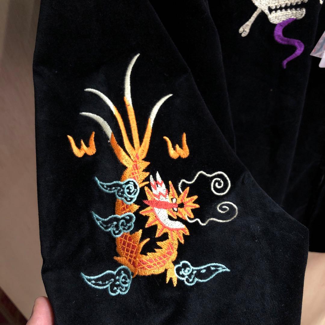 ヒューストン ベトジャン ベトナムジャケット 別珍 ベロア 虎刺繍 XL 黒