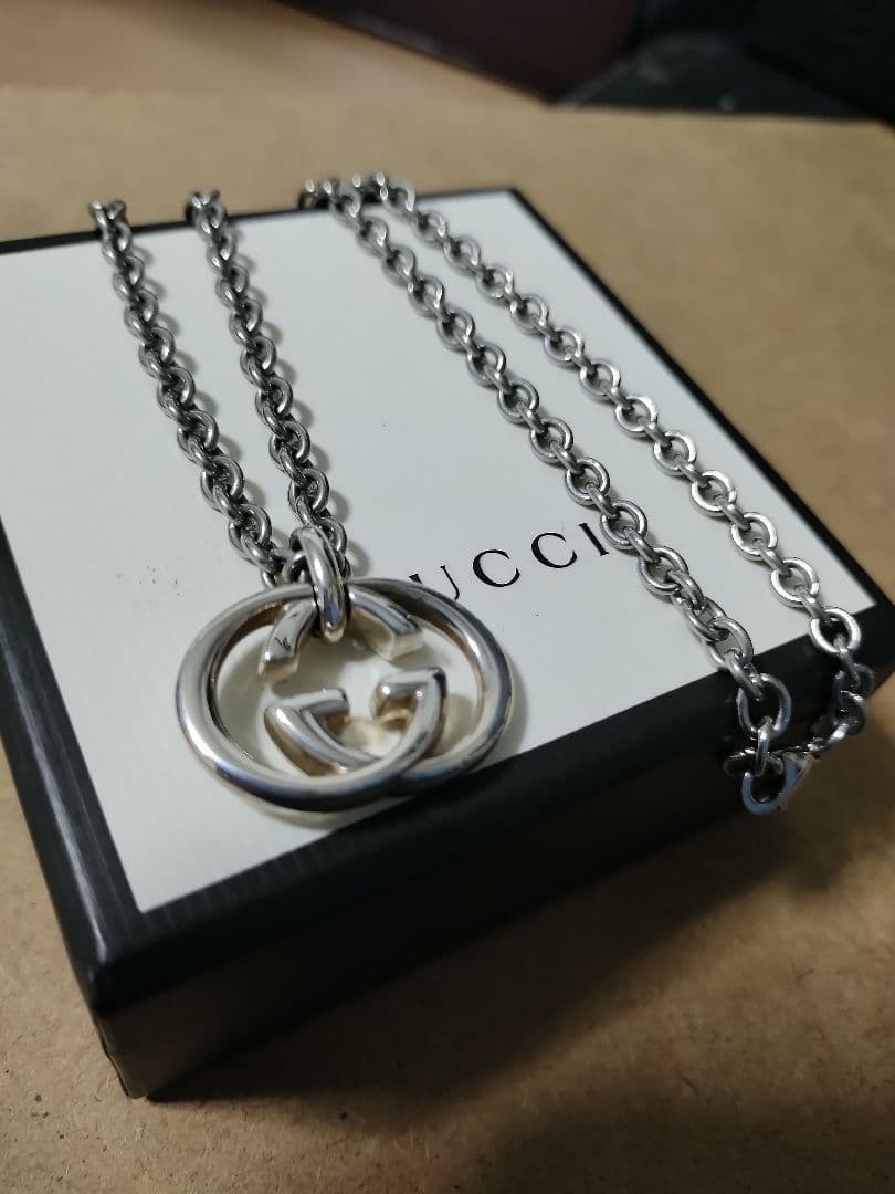 美品 GUCCI グッチ シルバー925インターロッキングネックレス 高級感あり