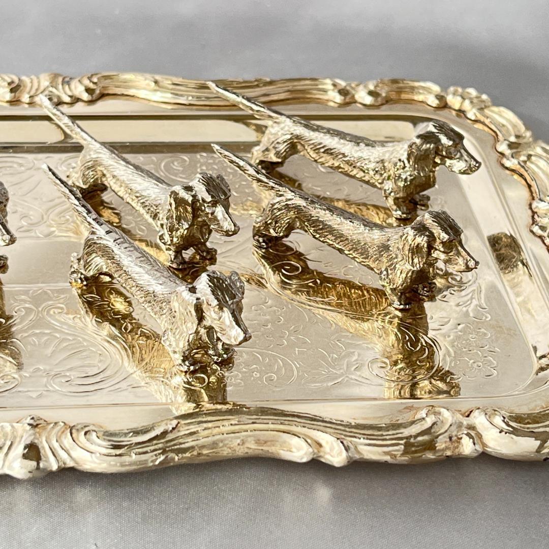 【仏蘭西】 ダックスフンドのナイフレスト 7個組【シルバープレート】