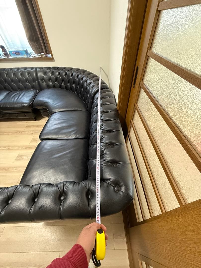 ブラック レザー チェスターフィールド コーナーソファ