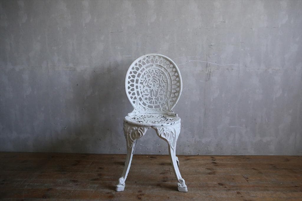 フランスアンティークメタル製ガーデンチェア/テラスイス白色庭椅子78-242-2