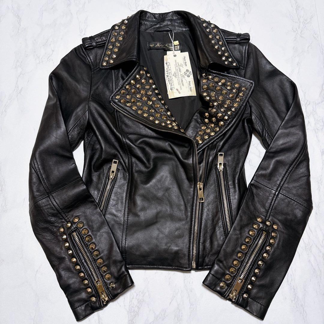 新品タグ付き✨ZARA ラムレザー　ライダースジャケット　ダブル　スタッズ　黒