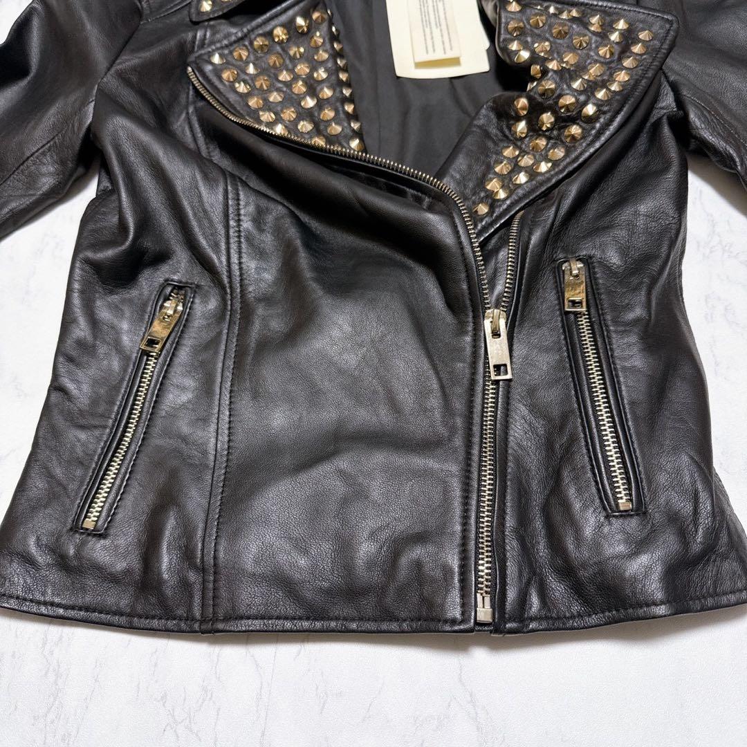 新品タグ付き✨ZARA ラムレザー　ライダースジャケット　ダブル　スタッズ　黒