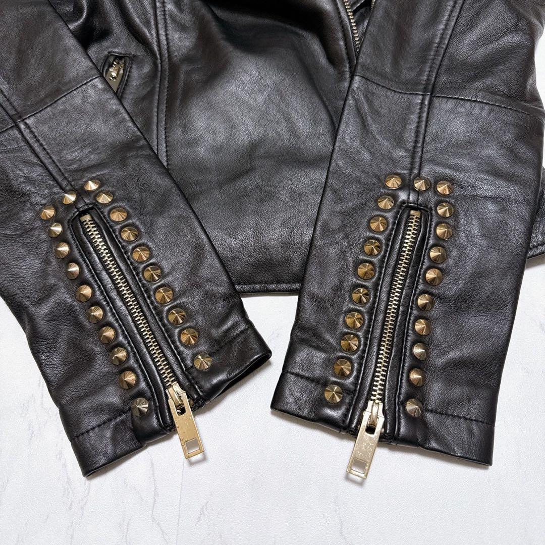 新品タグ付き✨ZARA ラムレザー　ライダースジャケット　ダブル　スタッズ　黒
