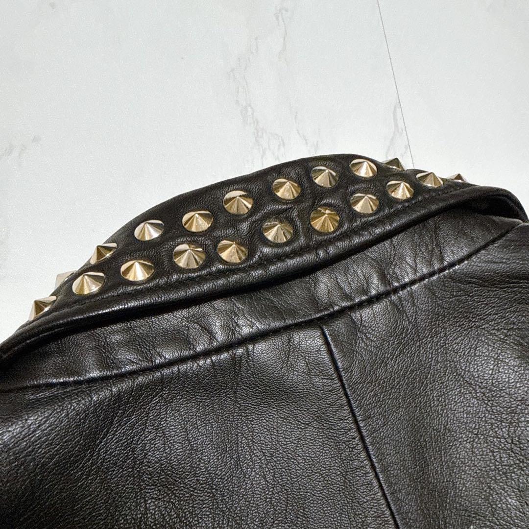 新品タグ付き✨ZARA ラムレザー　ライダースジャケット　ダブル　スタッズ　黒