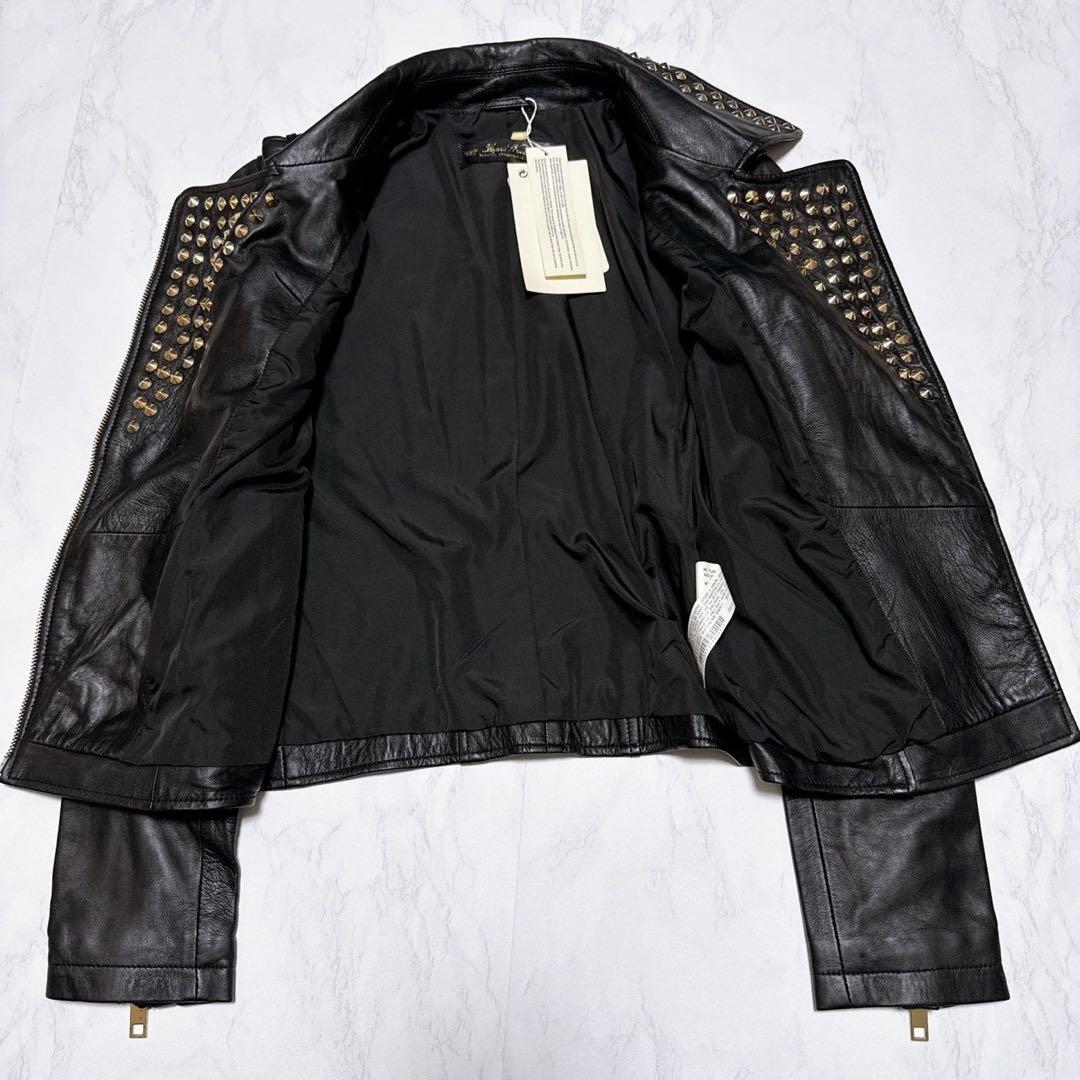 新品タグ付き✨ZARA ラムレザー　ライダースジャケット　ダブル　スタッズ　黒