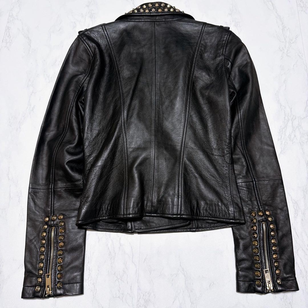 新品タグ付き✨ZARA ラムレザー　ライダースジャケット　ダブル　スタッズ　黒