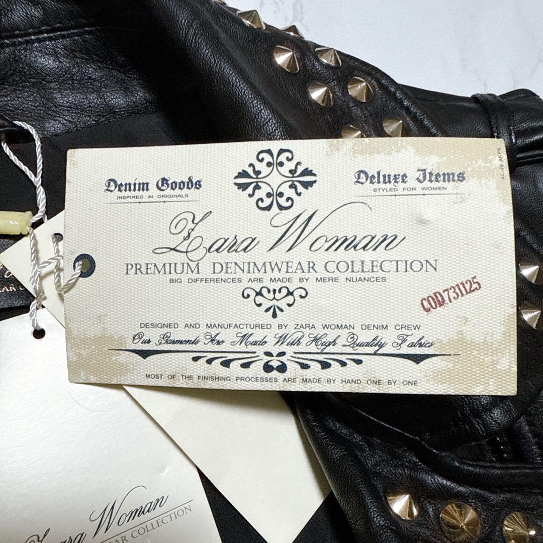 新品タグ付き✨ZARA ラムレザー　ライダースジャケット　ダブル　スタッズ　黒