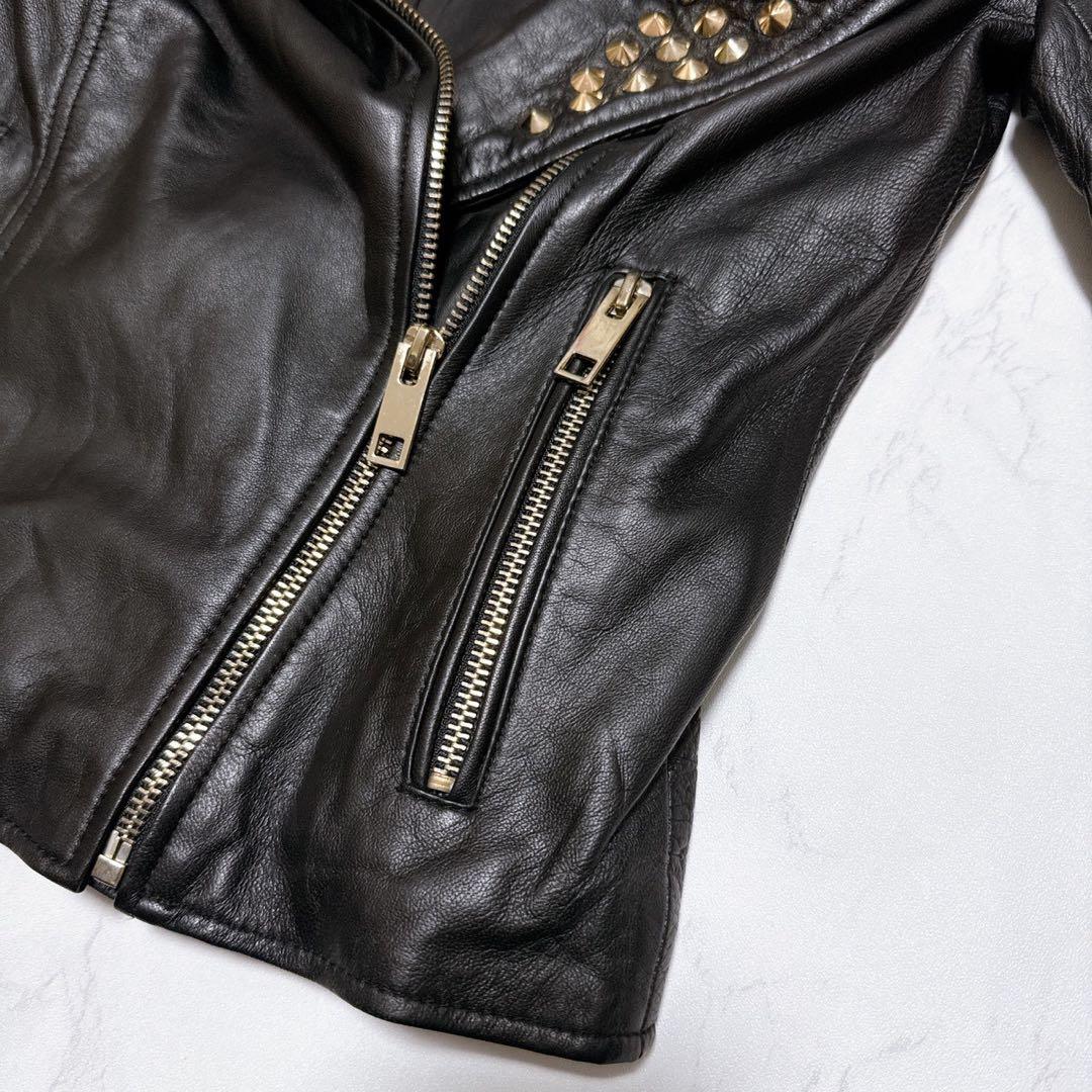 新品タグ付き✨ZARA ラムレザー　ライダースジャケット　ダブル　スタッズ　黒