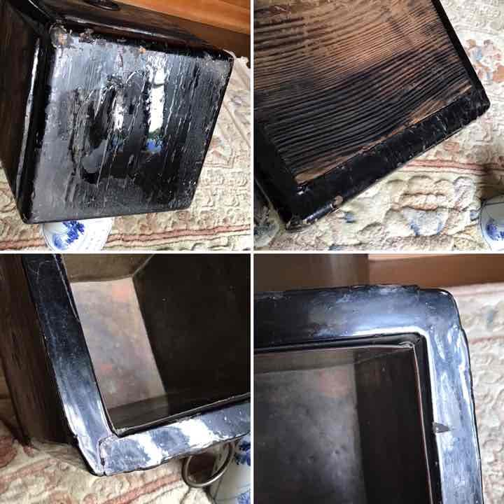 A044 アンティーク　木製　鶴瓶桶形火鉢　欅　漆　鉢カバー　小物入