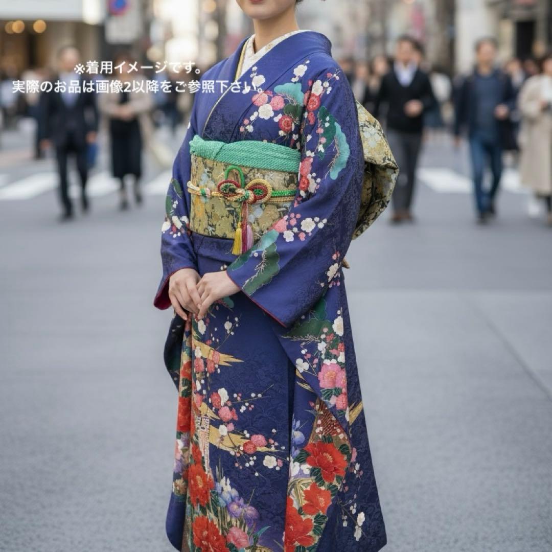 振袖　フルセット5点セット　【346i 】正絹　成人式　青系