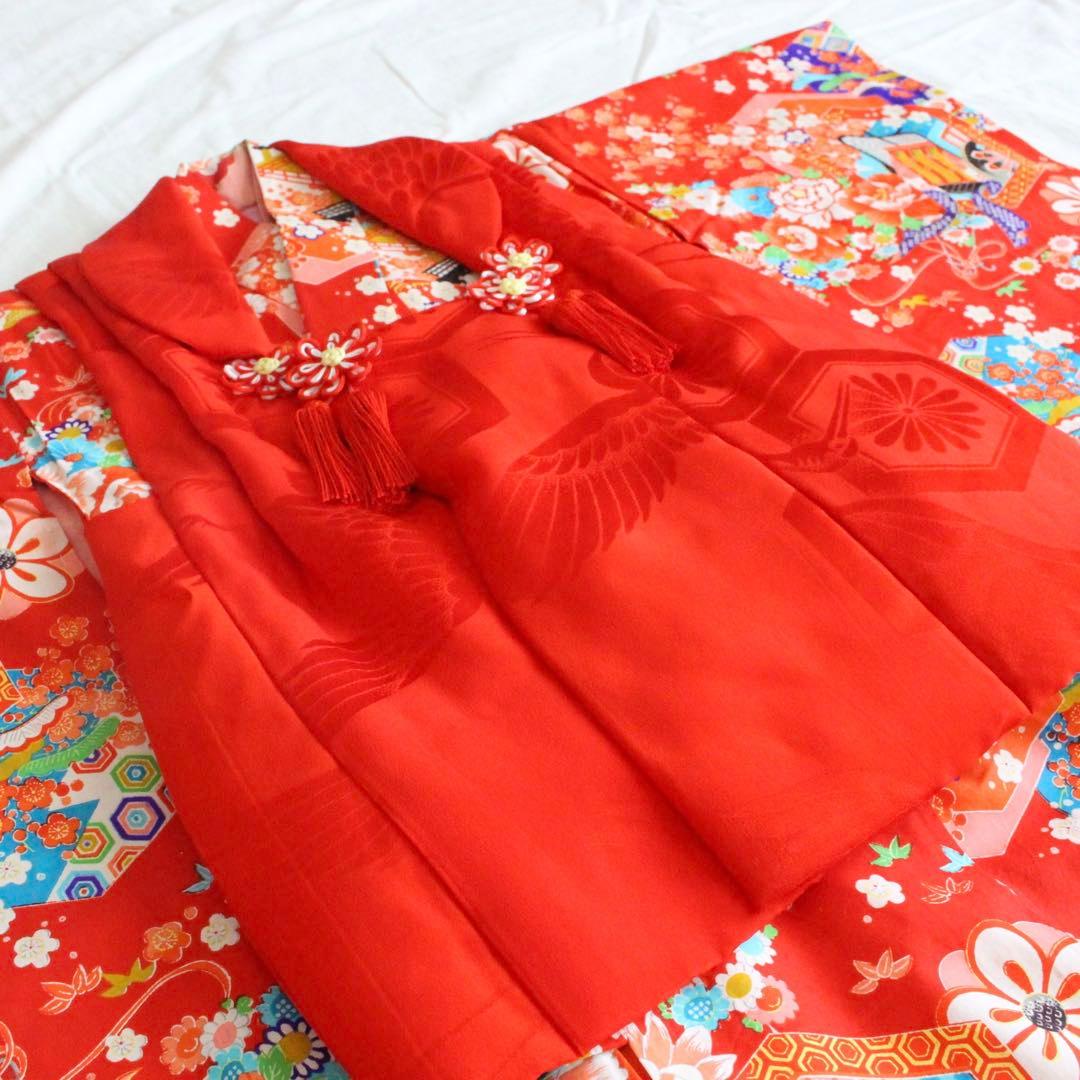 七五三 3歳 女の子 子供 アンティーク 赤 着物 被布 セット