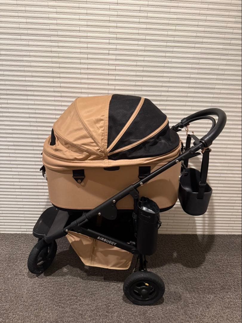 美品AIRBUDDY ペットカート ラージ　ツイルモカ　バッグドリンクホルダー付