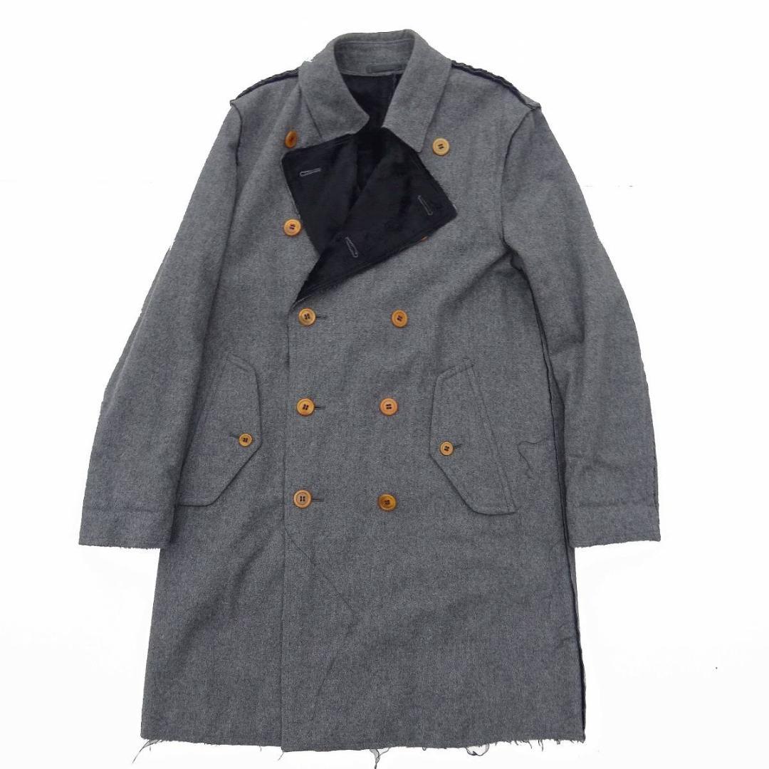 コムデギャルソンオムプリュス 02AW 切りっぱなしトレンチコート飴釦 グレーM