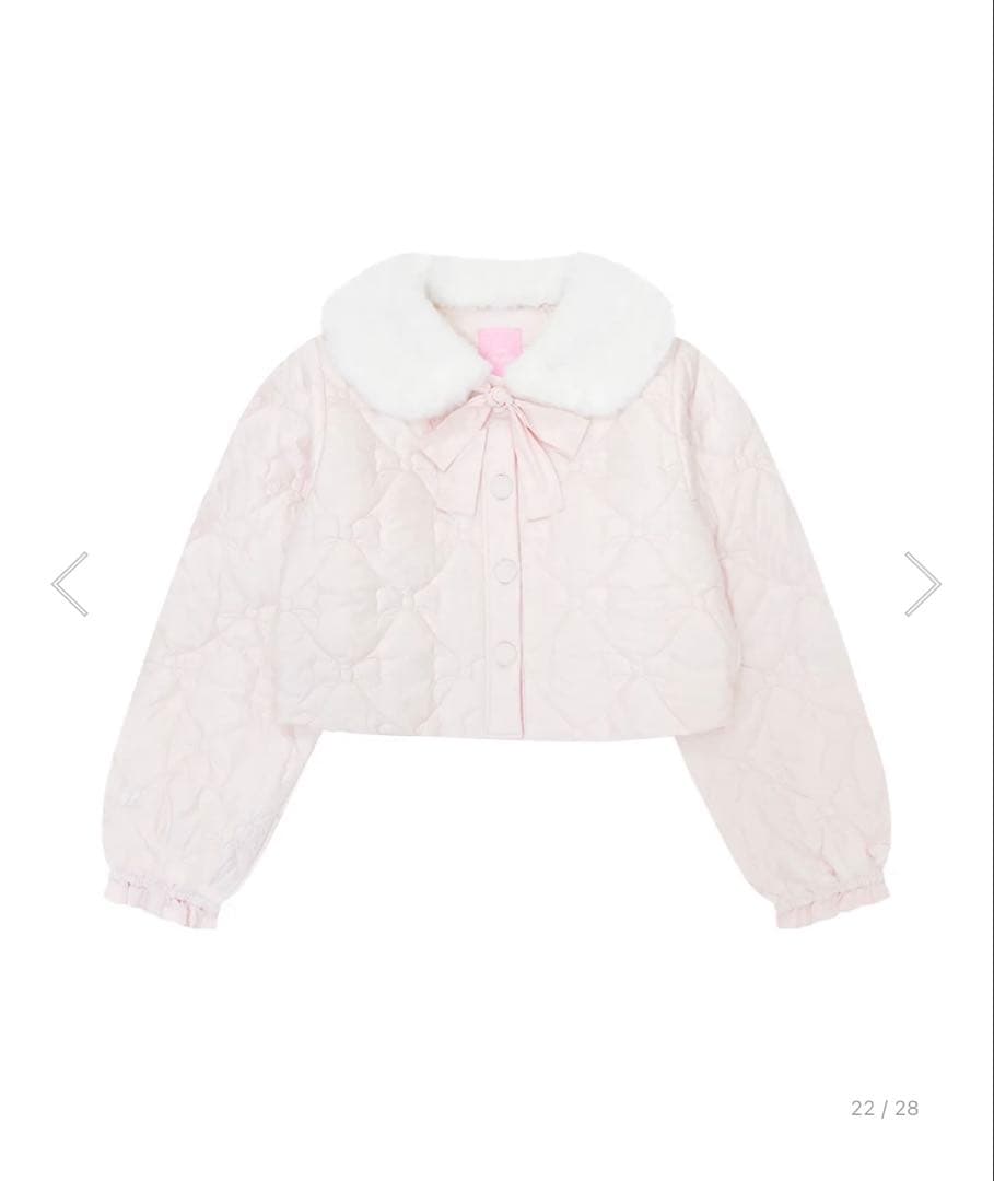 Honey Cinnamon リボンキルトティペット付き中綿ジャケット ピンク