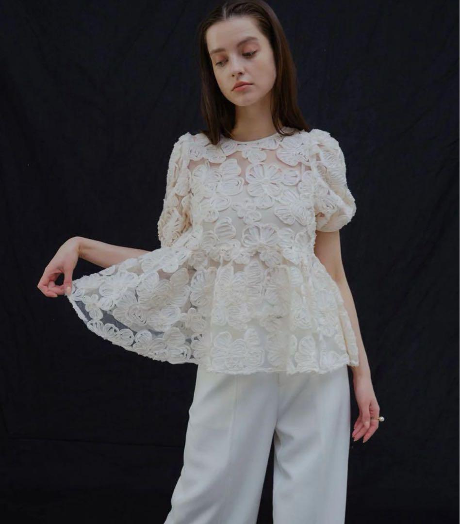 トップス orgue Flower embroidery blouse