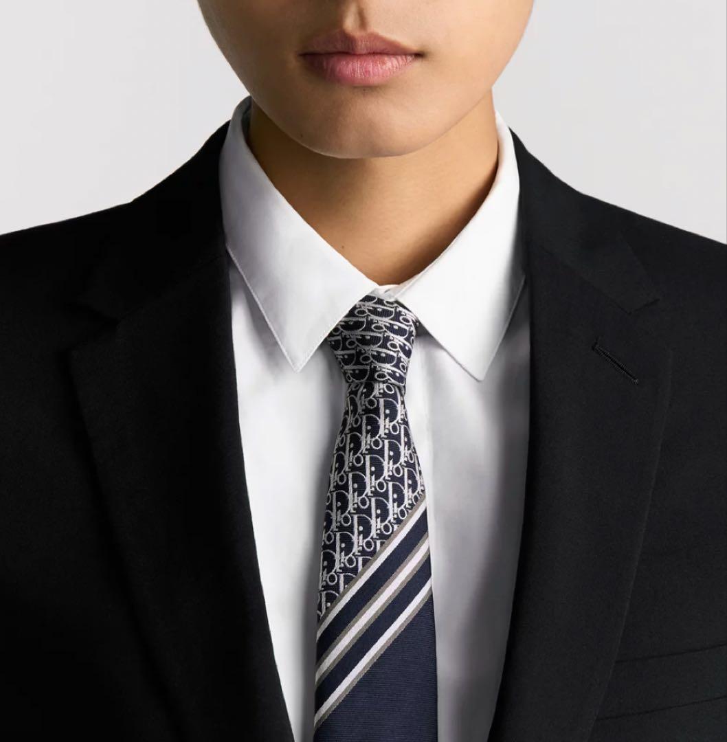 ディオール ストライプ オブリーク シルク　ネクタイ