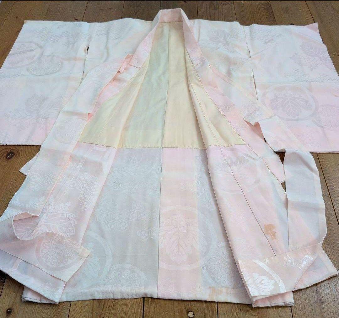 【専用】七五三　アンティーク着物　桜ピンク地水色紗綾柄/セミアンティーク産着被布