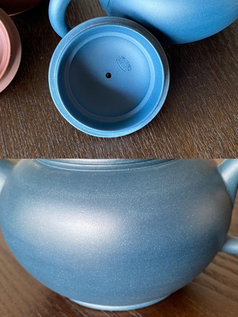 中国宜興紫砂茶壺中国古玩　希少品　周健栄作家作品　煎茶茶道具水平急須3色セット