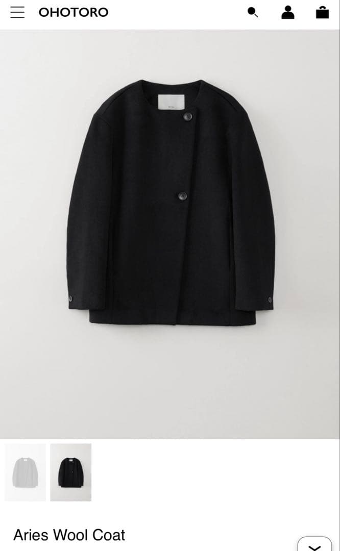 ジャケット・アウター OHOTORO Aries Wool Coat Black