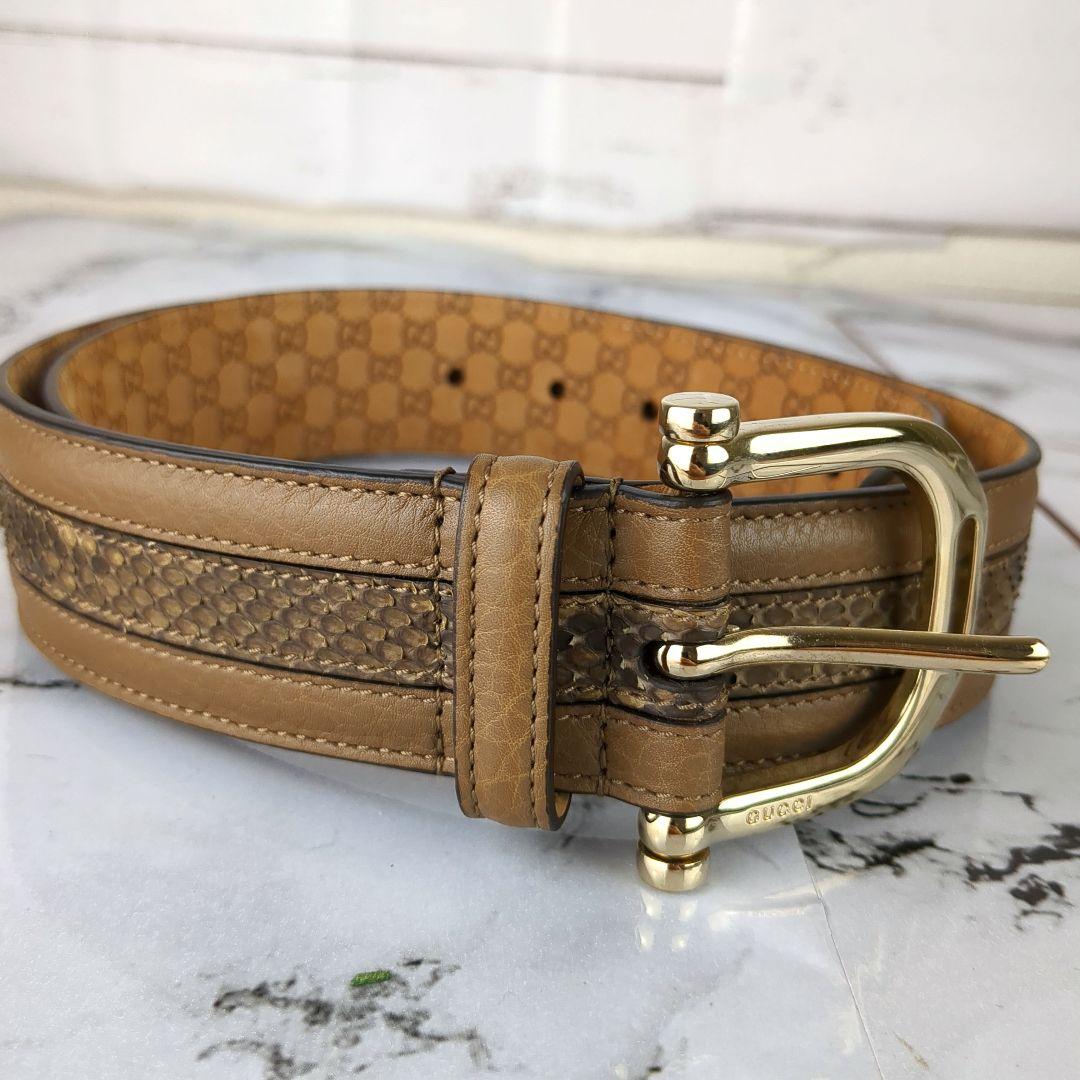【美品】グッチ☆パイソン　GG柄　金金具　ベルト　メンズ