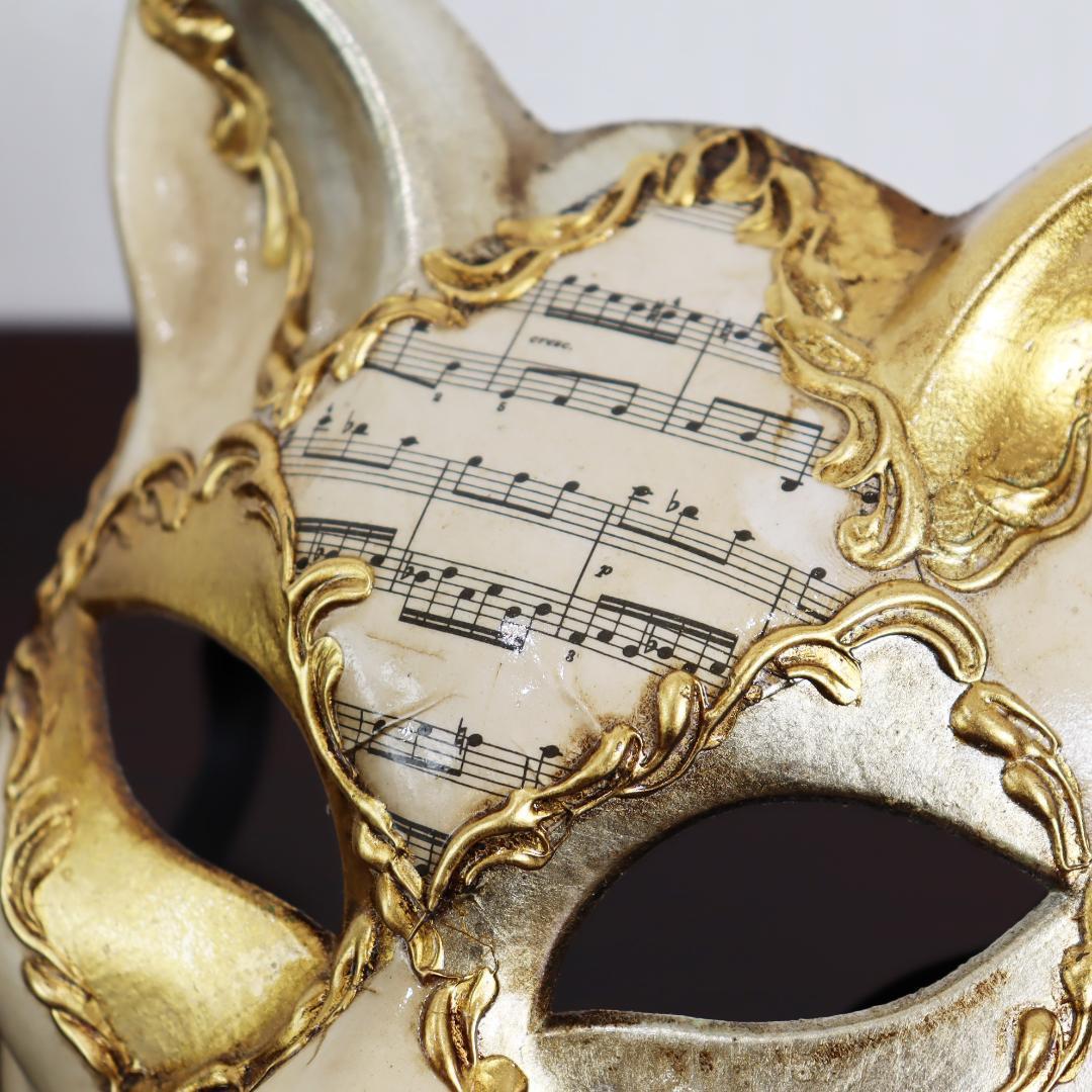 ベネチアンマスク キャット 猫 仮面 イタリア製 ゴールド × ホワイト